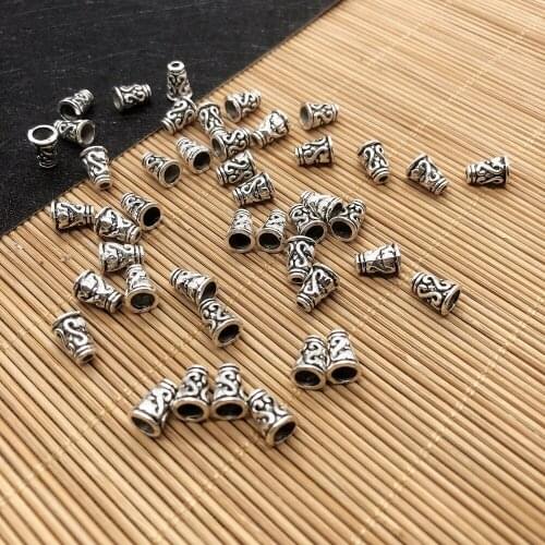50Pcs Bead End Caps Findings Cone Shape Silver Color 5x5x7mm, Charms for Anklet Making, Handmade DIY Headwear Accessories