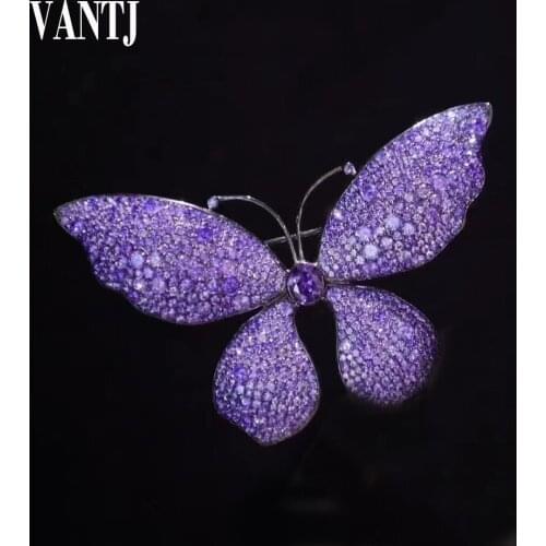 Beautiful Butterfly Brooch Sterling 925 Silver Created Gemstone Spinel for Women Lady Party Wedding Jewelry Gift Wholesale