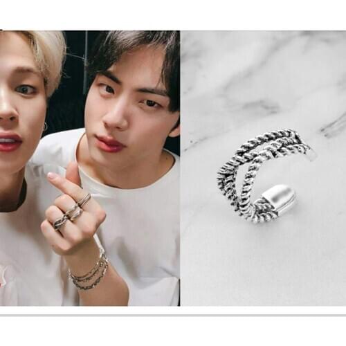 Fashion Knuckle Open Rings Kpop Jewelry bangtan boys Trendy Vintage Punk Ring Adjustable for Women Men Jimin same Accessories