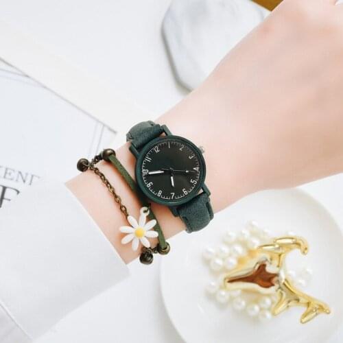2PCS /Set Fashion Women Leather Watches Casual Bracelet Dress Quartz Clock Simples Number Dial Sport Student Wristwatch Gift