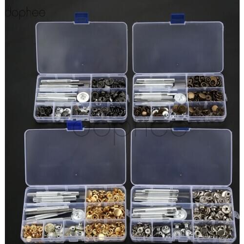 Dophee 40 Sets Snap Fastener Buttons 10mm 12mm 15mm 17mm +9pcs Fixing Tools Kit+Storage Box DIY Sewing Press Studs Button