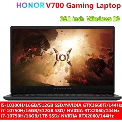 HONOR HUNTER V700 Gaming Laptop 16.1 inch 144Hz i5-10300H/i7-10750H NVIDIA GTX1660Ti/RTX2060 Windows 10 Notebook Black