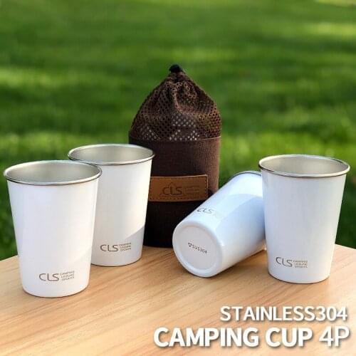 2020 Outdoor Stainless Steel Cup Mug Pots Camping Tableware Picnic Water Glass Coffee Tea with Storage Bag Camp Cooking Supplies