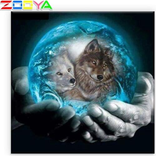 Full Diamond Embroidery Square / Round 5D Diy Diamond Painting Moonlight Wolf 3D Diamond Mosaic Animals Cross Stitch Home Decor