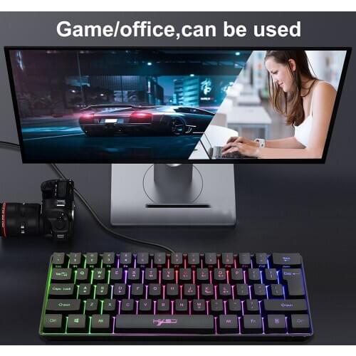 Colorful RGB Light Wired Keyboard HXSJ V700 61 Keys USB PC Gamer Household Computer Safety Parts for Home Office Accessories