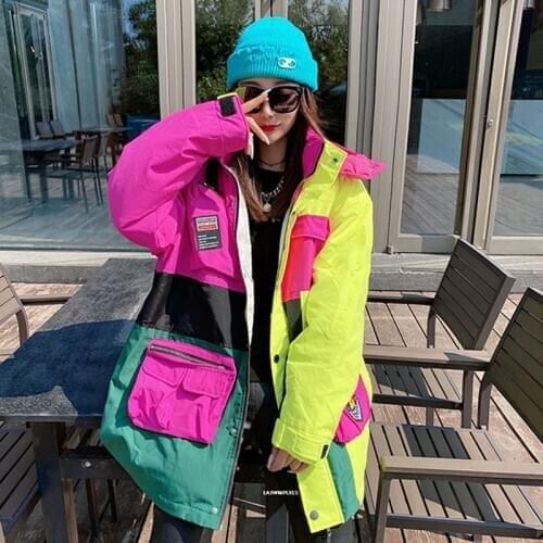 Colorful Streetwear 2021 New winter down jacket womens fashion Hip hop loose splice color matching all-match coat YR26