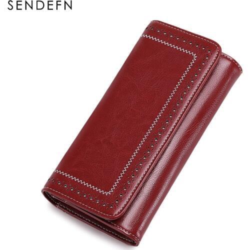 Sendefn 2020 New Split Leather Women Purses Casual Vintage Ladies Wallets Large Capacity Female Purse For Coin/Phone/Card Holder