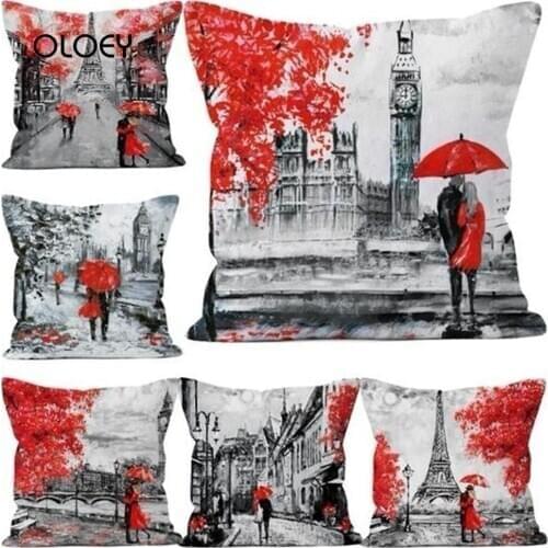 Comfortable Pillowcase, Eiffel Tower Romantic Couple Pillowcase, Family Bedroom, Hotel Car Seat Decorative Pillowcase 45x45cm