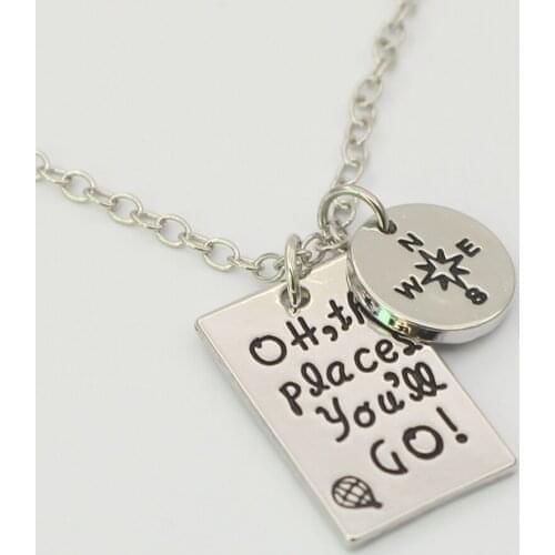 Inspirational Pendant Necklace 2021 Graduation Gift KeyChain Oh The Places You'll Go necklace compass Graduation or New Journey