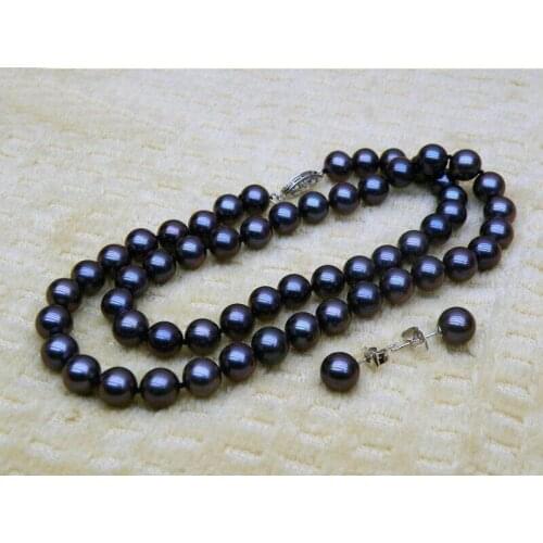 GORGEOUS 10-11MM +TAHITIAN BLACK PEARL NECKLACE EARRING 14KGP WHITE 18" r