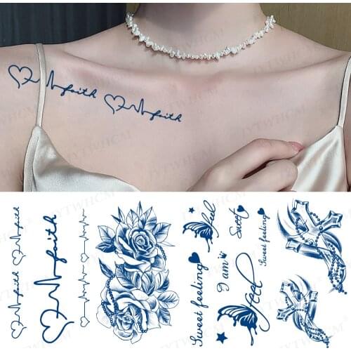Text Translation Tattoo Temporary Tattoo Stickers English Word Romantic Waterproof Ink Letters Feather Body Art Wrist Tattoos