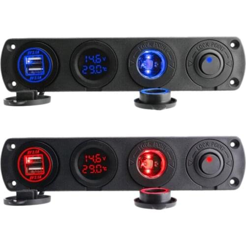 Dual USB Outlet Charger with Voltage Temperature Display Lighter Toggle Switch Panel for 12-24V Car Boat RV