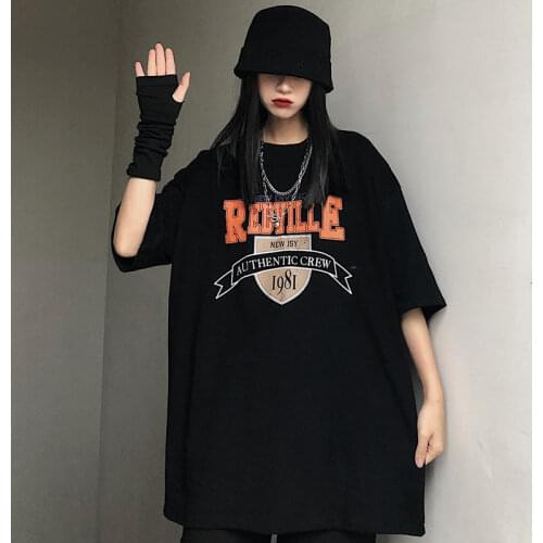 Plus Size Womens 2021 Summer New Round Neck Mid-length Harajuku Style Loose Print T-shirt Trend Top