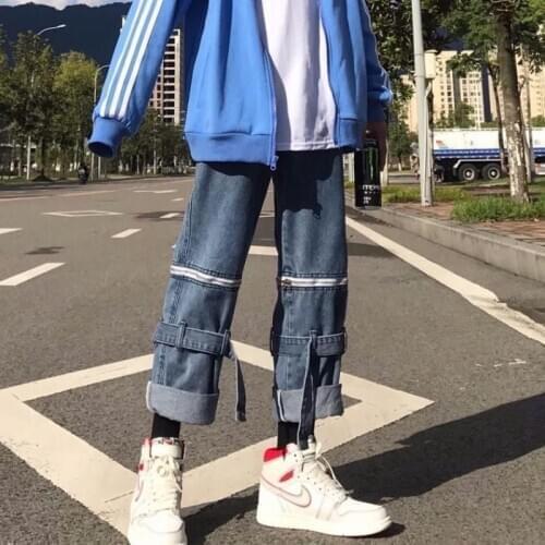 2021 Autumn Spring Korean Women Straight Jeans Retro Pop Fashion Removable High Waist New Loose Denim Pants Y189