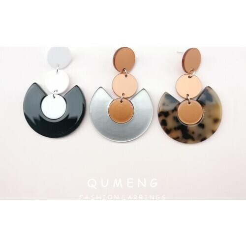 QUMENG 2020 New Hyperbole Drop Earrings For Women Leopard Print Design Large Round Dangle Acrylic Earrings big Fashion Jewelry