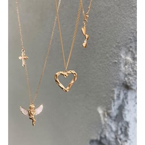 Morivovog 925 Sterling Silver Natural Shell Angel Heart Necklace for Women Cross Heart Romantic Layers Necklace Festival Jewelry