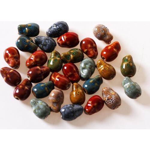 Skull Shape Ceramic Beads DIY Unique Bead Porcelain Glaze Handmade Charm Bracelet Necklace Jewelry Making Accessories 10 Pieces