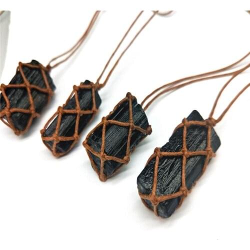 2020 new Fashion Women Faux Tourmaline Stone Woven Rope Pendant Necklace Positive Energy Jewelry