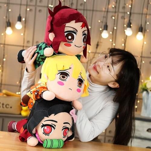 40cm Demon Slayer Kimetsu no Yaiba Kamado Tanjirou Nezuko Agatsuma Zenitsu Cosplay Plush Pillow Doll Kawaii Cartoon Toy Props