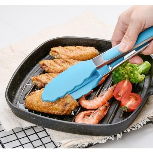 Silicone Food Tong Stainless Steel Kitchen Tongs Silicone Non-slip Cooking Clip Bread Clamp BBQ Salad Tools Kitchen Accessories