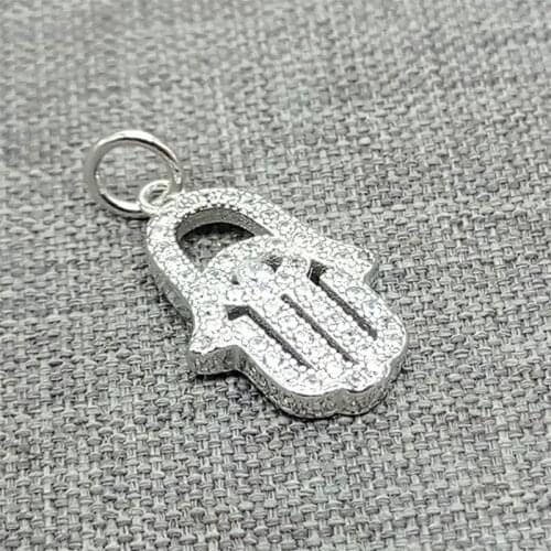 925 Sterling Silver Shiny Hamsa Hand Charm w/ Zircon for Bracelet Necklace