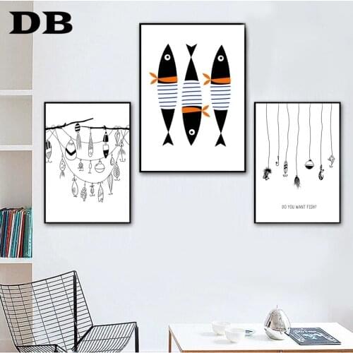 Abstract Minimalism Fish Hook Fishing Nordic Posters And Prints Wall Art Canvas Painting Wall Pictures For Living Room Decor