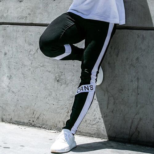 Men Fitness Pants Male Spring and Autumn Sports Sweatpants Leisure Running Exercise Stitching Cotton Hight Stretch Pants