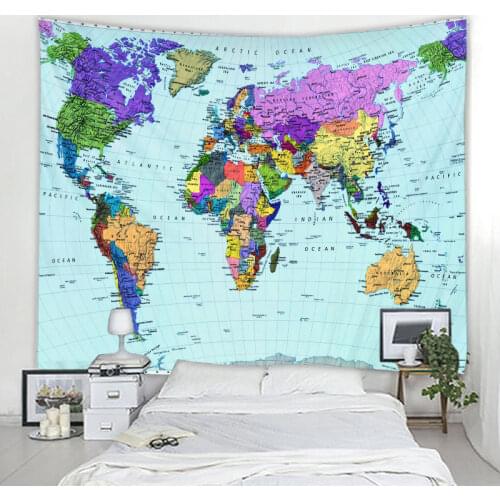 World map tapestry hippie wall tapestry boho style decorative tapestry library tube decorative tapestry study wall tapestry