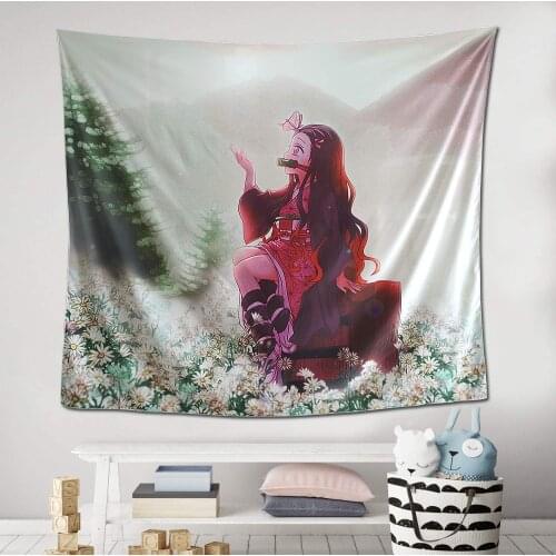 Home Decor Demon Slayer Japanese Manga Cartoon Scene Art Tapestry Kawaii Decor Cute Room Decor Decoration Mural Tapiz Gobelin