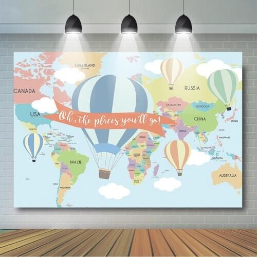 Hot Air Balloon Baby Shower Backdrop Oh The Places You'll go Background Travel and Adventure Birthday Party Decorations