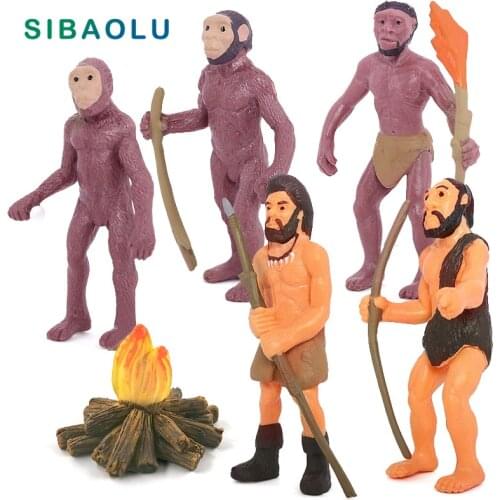 6pcs Simulation Primitive Human Evolution Figurine Model Home Decor Bonsai Miniature Fairy Garden Decoration Accessories Modern