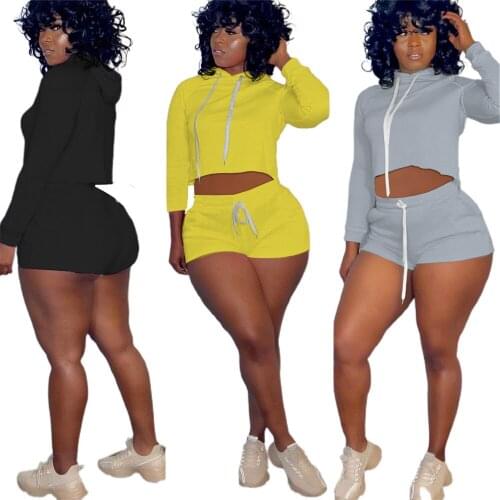 Two Piece Set Women Fall Sexy Commuter Street Wear Motion Wind Pure Color Long Sleeves Hooded Pant Suits Wholesale Dropshipping