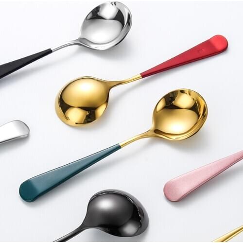 304 Stainless Steel Round Spoon Fashion Tableware Soup Spoon Coffee Ice Cream Dessert Spoons