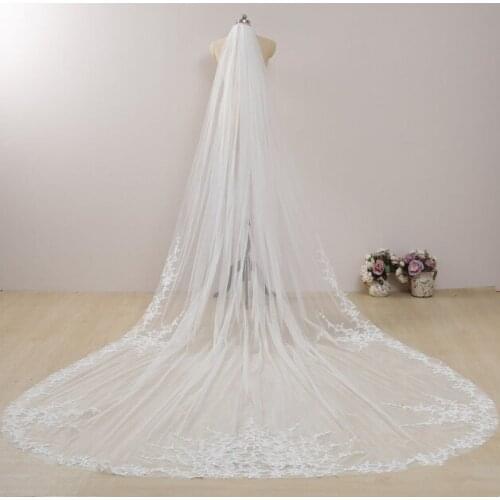 Beautiful Leaf Lace Wedding Veil Vine Lace Trim Bridal Veil Long Boho Veil with Lace Drop Veil Floral Regal Cathedral Veil Floor
