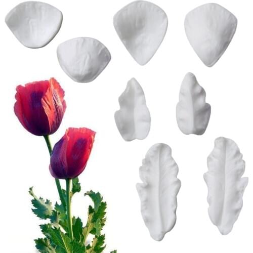 Poppy Petals & Leaves Silicone Fondant Mould Cake Decor Tool Chocolate Gumpaste Mold, Sugarcraft, Bakeware,Kitchen Gadget