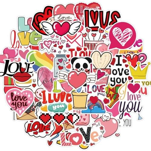 10/30/50pcs Wedding Valentines Day Love Stickers Cute DIY Waterproof Toy Phone Luggage Fridge Laptop Scrapbook Graffiti Sticker