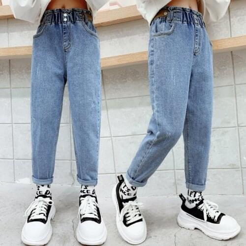 2021 New High Quality Girls Jeans Pants Autumn Denim Pencil Pants Kids Clothing Children Casual Solid Trousers For Teens Clothes