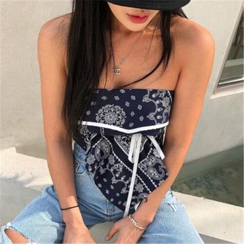 2020 New Arrivals Pattern Print Summer Tank for Ladies Lace-up Sleeveless Female Blouses Fashion Sexy Womens Tops