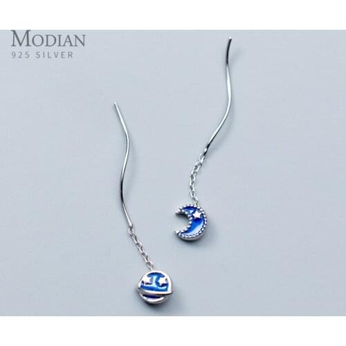 Modian Charm Enamel Planet And Moon Drop Earrings for Women 925 Sterling Silver Long Chain Exquisite Luxury Dangle Ear Jewelry