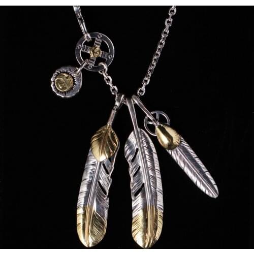 S925 Silver Vintage Taijiao Chain Eagle Claw Takahashi Goro Set Chain Feather Silver Necklace Women Men Sweater Chain