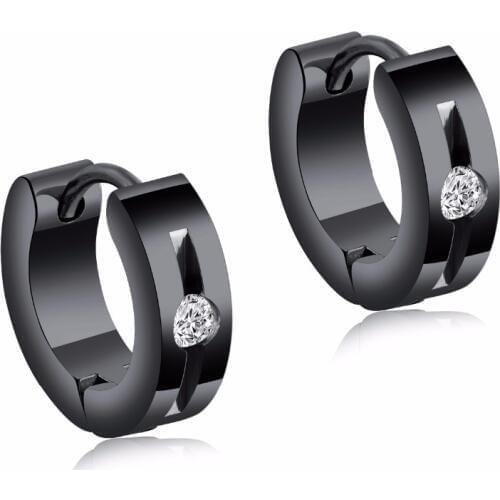 Punk Vintage Stainless Steel Hoop Earrings For Women men inlay zircon Gold /Black/steel Color Female Daily Jewelry Gift