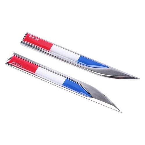 Pair Metal French Flag Auto Fender Knife Emblem Skirts Badge Decals Sticker Car Accessories