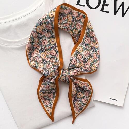 Silk Skinny Scarf for Women Neck Hair Band Design Print Floral Skinny Long Bag Scarves Foulard Soft Neckerchief Ribbon Tie