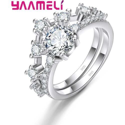 Prevailing Good Quality 925 Sterling Silver Classical Hard Cubic Zirconia 2 Finger Rings For Women Bridal Weeding Bijoux