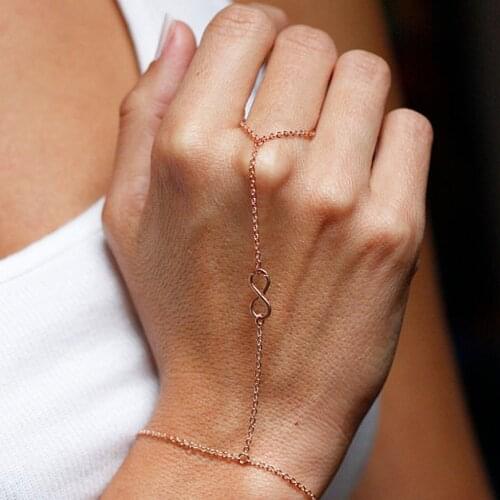 Simple Fashion Gold Infinity Bracelet Bangle Slave Chain Link Hand Harness Bracelets Finger Circle Fashion Jewelry