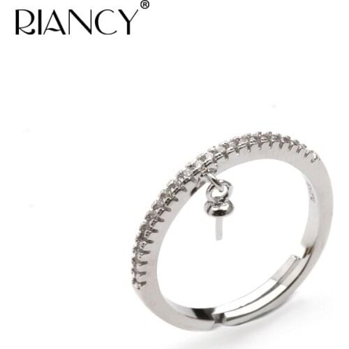 Simple Design Rings Setting With Micro Zircon S925 Sterling Silver Jewelry Accessories Women DIY adjustable pearl Rings Jewelry