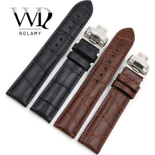 Rolamy 19mm Black Brown Genuine Leather Replacement Watch Band Strap Bracelet For PRC200 T17 T461 T014430 T014410