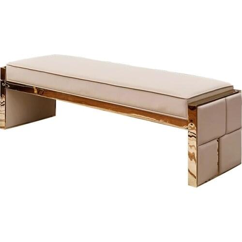 Luxury modern bedroom leather upholstered ottoman bench bed end stool leather metal covered ottoman bed bench