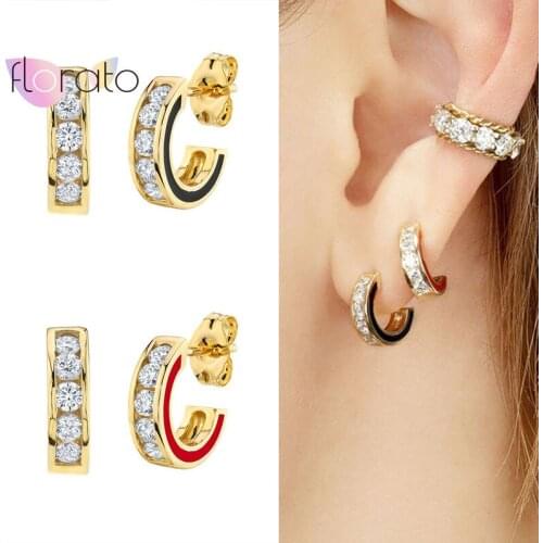 925 Sterling Silver Ear Needle Enamel Earrings Korean INS Geometric Open C Glaze Stud Earrings for Women Fashion Jewelry Gifts