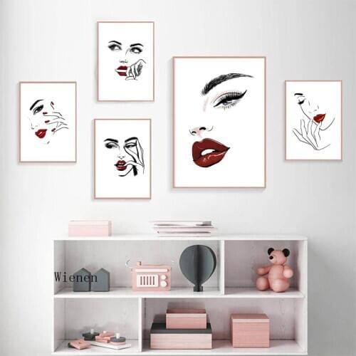 Nordic Fashion Makeup Poster Prints Modern Sexy Beauty Wall Art Canvas Painting Eyelash Red Lips Picture Girl Room Home Decor